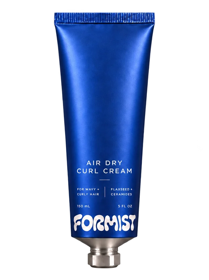 FORMIST AIR DRY CURL CREAM, cobalt aluminum tube with silver faceted cap; 150 mL